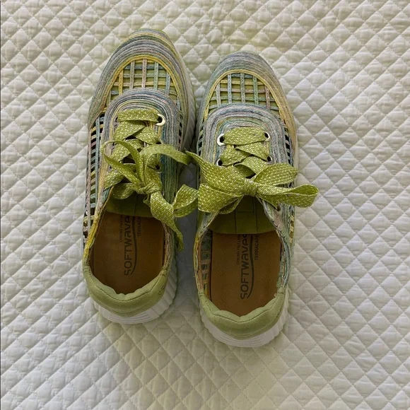 SOFTWAVES women's ardi sneakers in raffia multi green pastel EU 38 - Picture 3 of 5